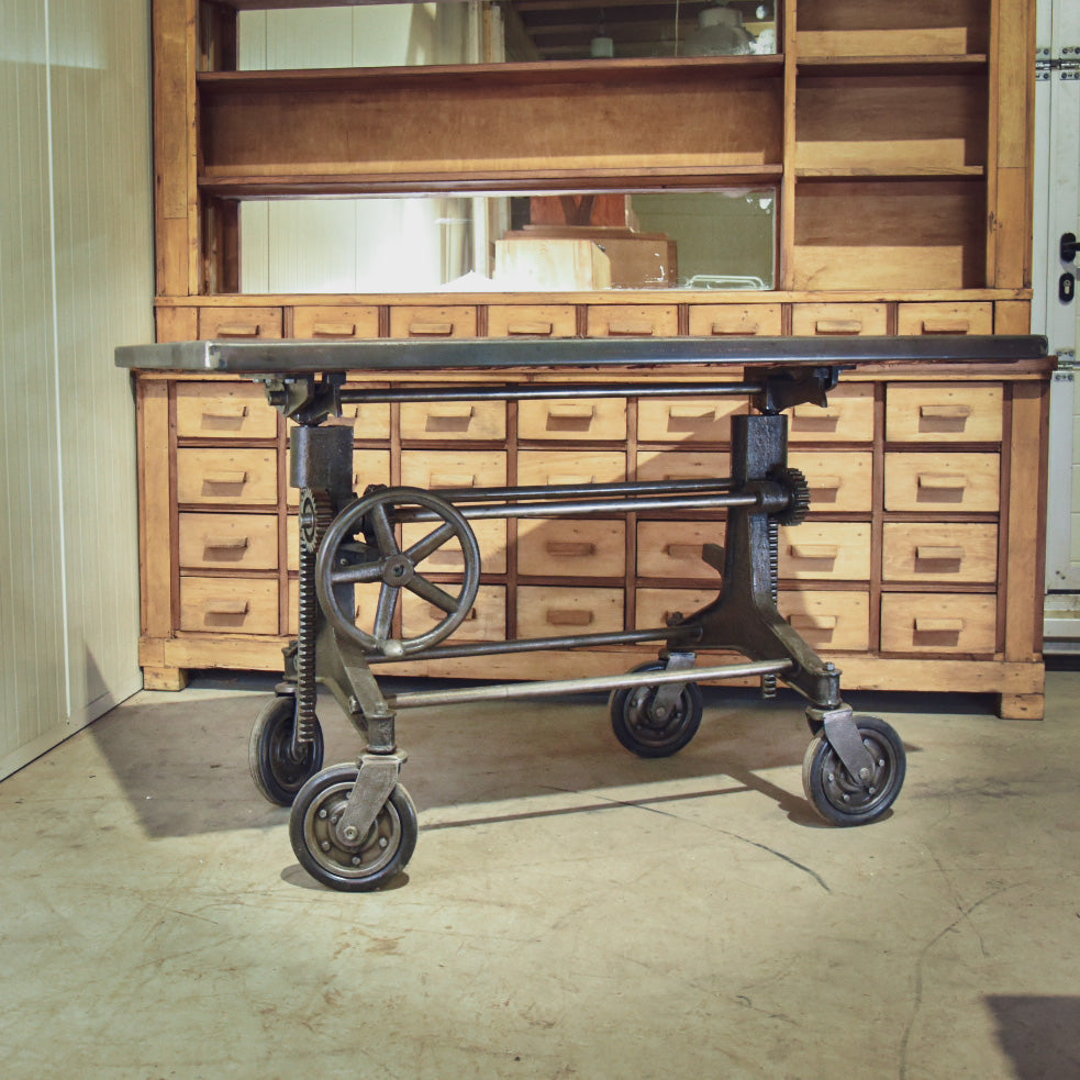 Industrial Crank up Cast Iron Adjustable Table
