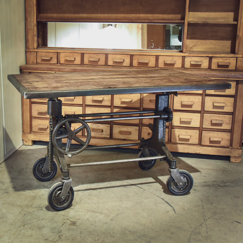 Industrial Crank up Cast Iron Adjustable Table