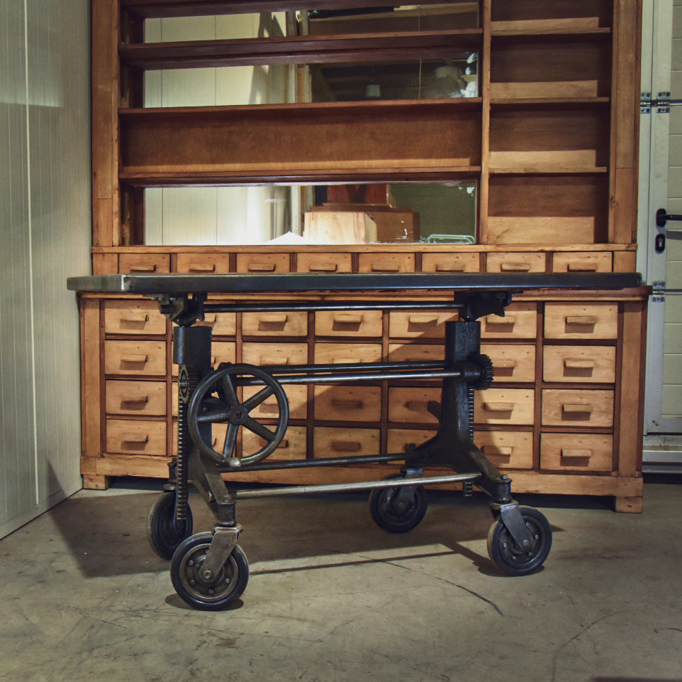 Industrial Crank up Cast Iron Adjustable Table