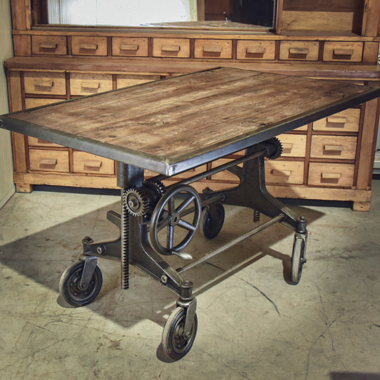 Industrial Crank up Cast Iron Adjustable Table