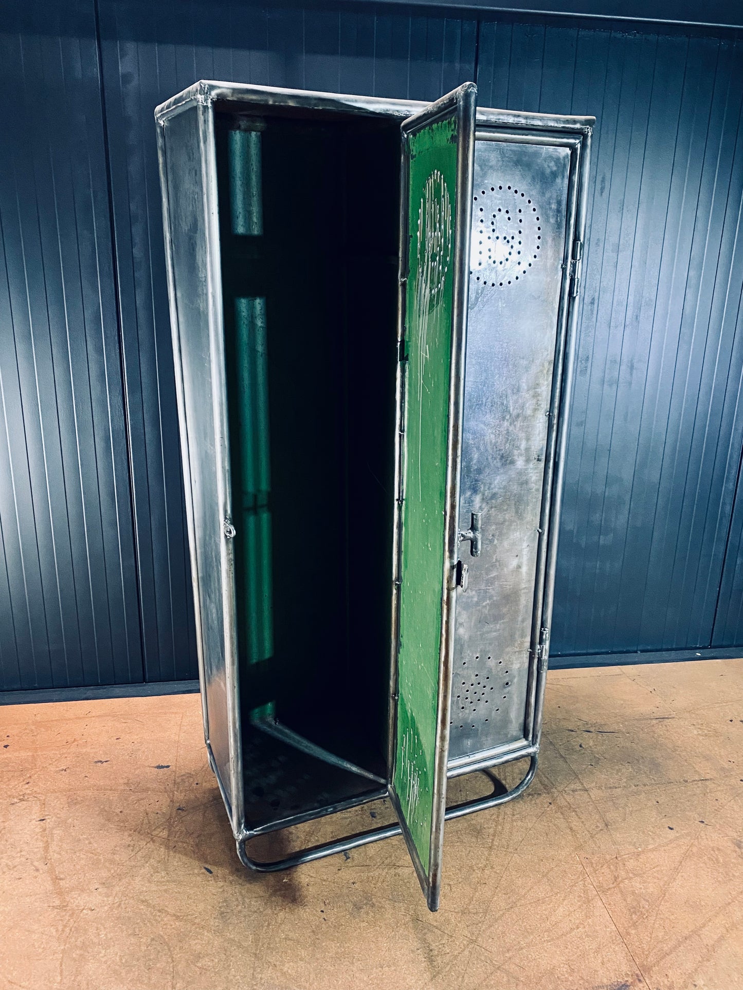 Rare pre-war era heavy-duty 2 door workshop HS locker.
